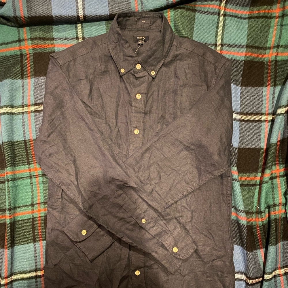 J CREW NWT Navy Blue Linen Shirt Size S Men’s